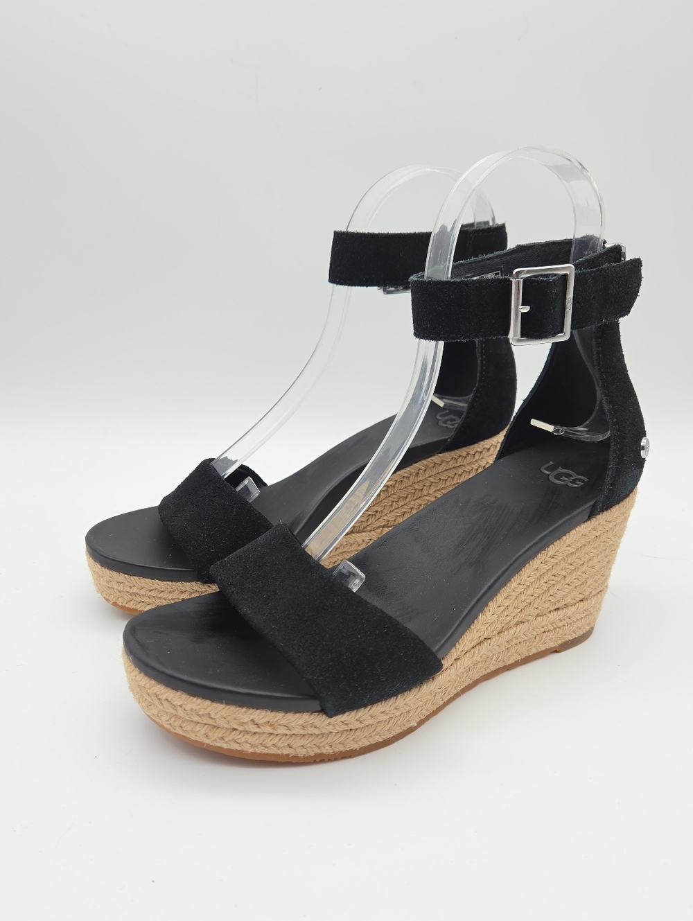 UGG Aylani Espadrille Wedge Sandals Black Size 6